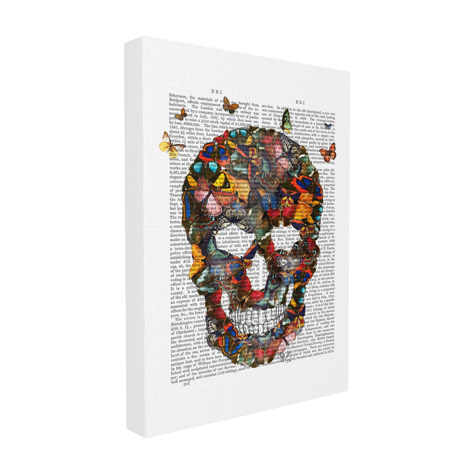the stupell home decor collection dark rainbow skull of butterflies on a book page oversized framed giclee texturized art, 16 x 1.5 x 20