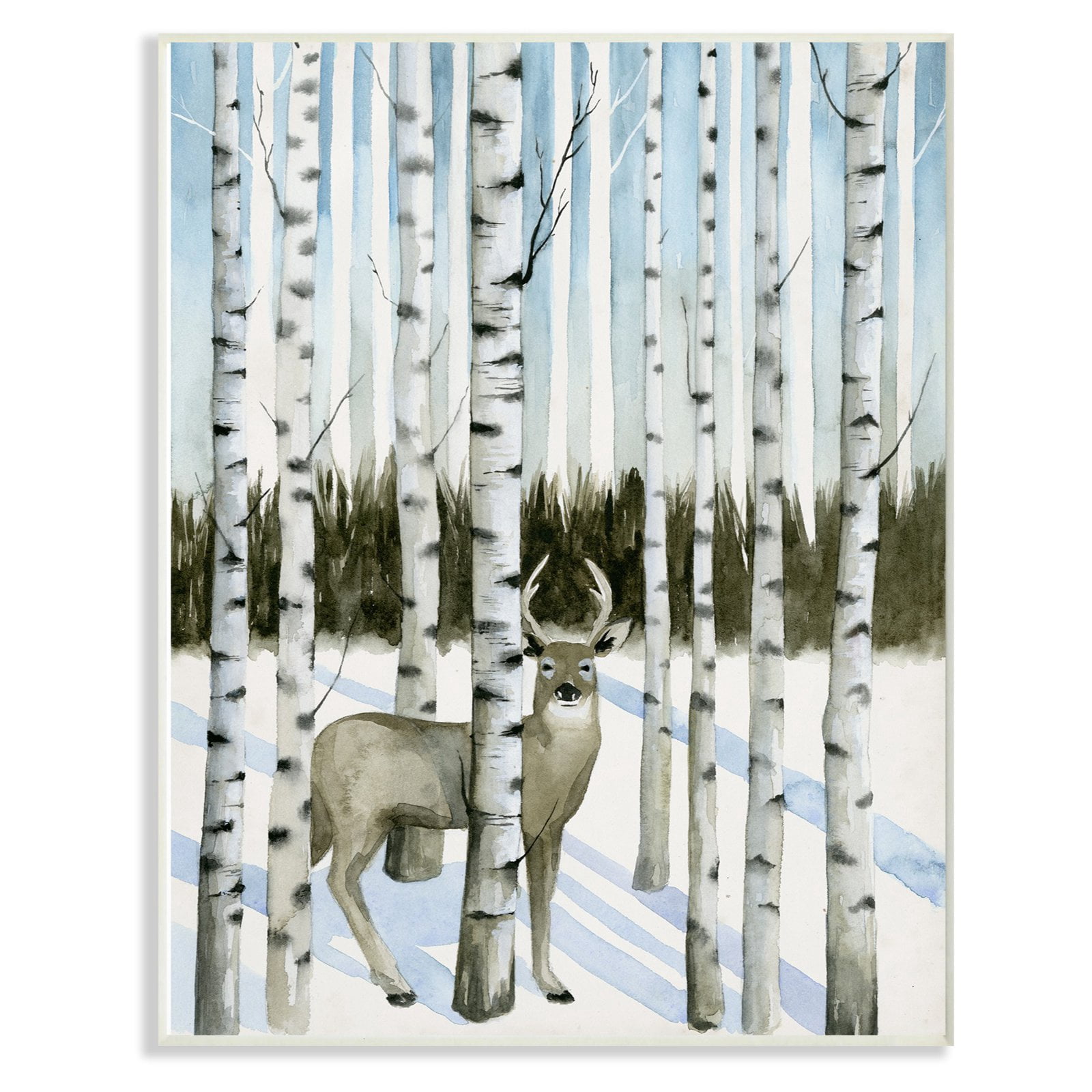 The Stupell Home Decor Collection Deer In Snow And Birch Trees Watercolor Wall Art