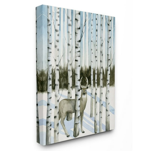 The Stupell Home Decor Collection Deer In Snow And Birch Trees Watercolor Wall Art