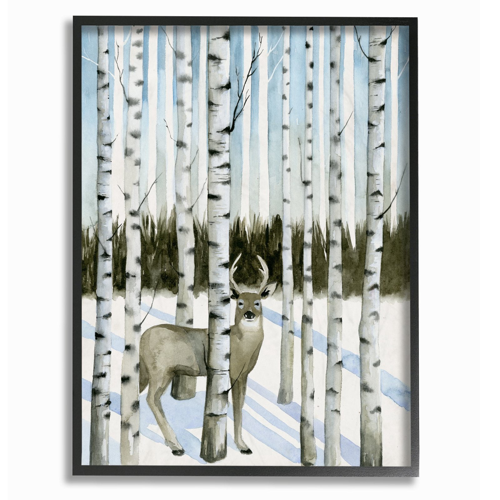 The Stupell Home Decor Collection Deer In Snow And Birch Trees Watercolor Framed Giclee Texturized Art, 11 x 1.5 x 14