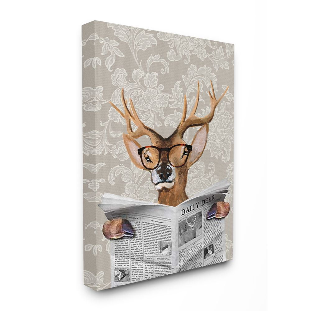 The Stupell Home Decor Collection Deer Reading Newspaper With Big Glasses Canvas Wall Art