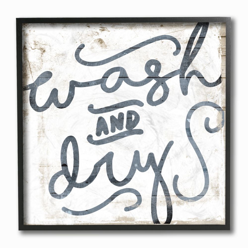 The Stupell Home Decor Collection Distressed Wood and Paint Texture Wash And Dry Curly Script Black Framed Giclee Texturized Art