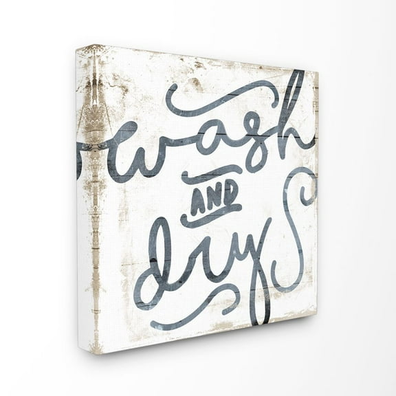 The Stupell Home Decor Collection Distressed Wood and Paint Texture Wash And Dry Curly Script Canvas Wall Art
