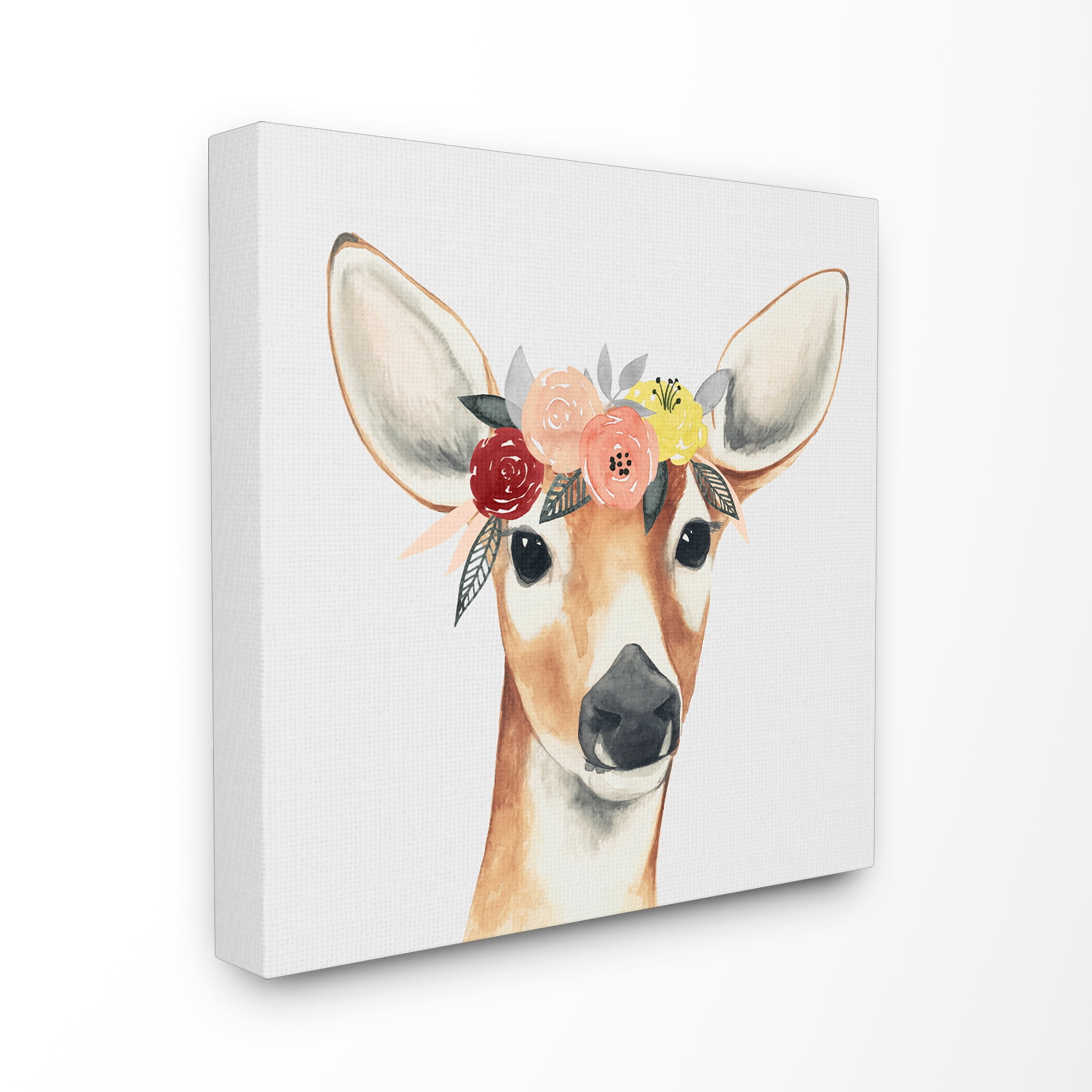 The Stupell Home Decor Collection Doe Eyed Deer in Flower Crown Oversized Stretched Canvas Wall Art, 24 x 1.5 x 24