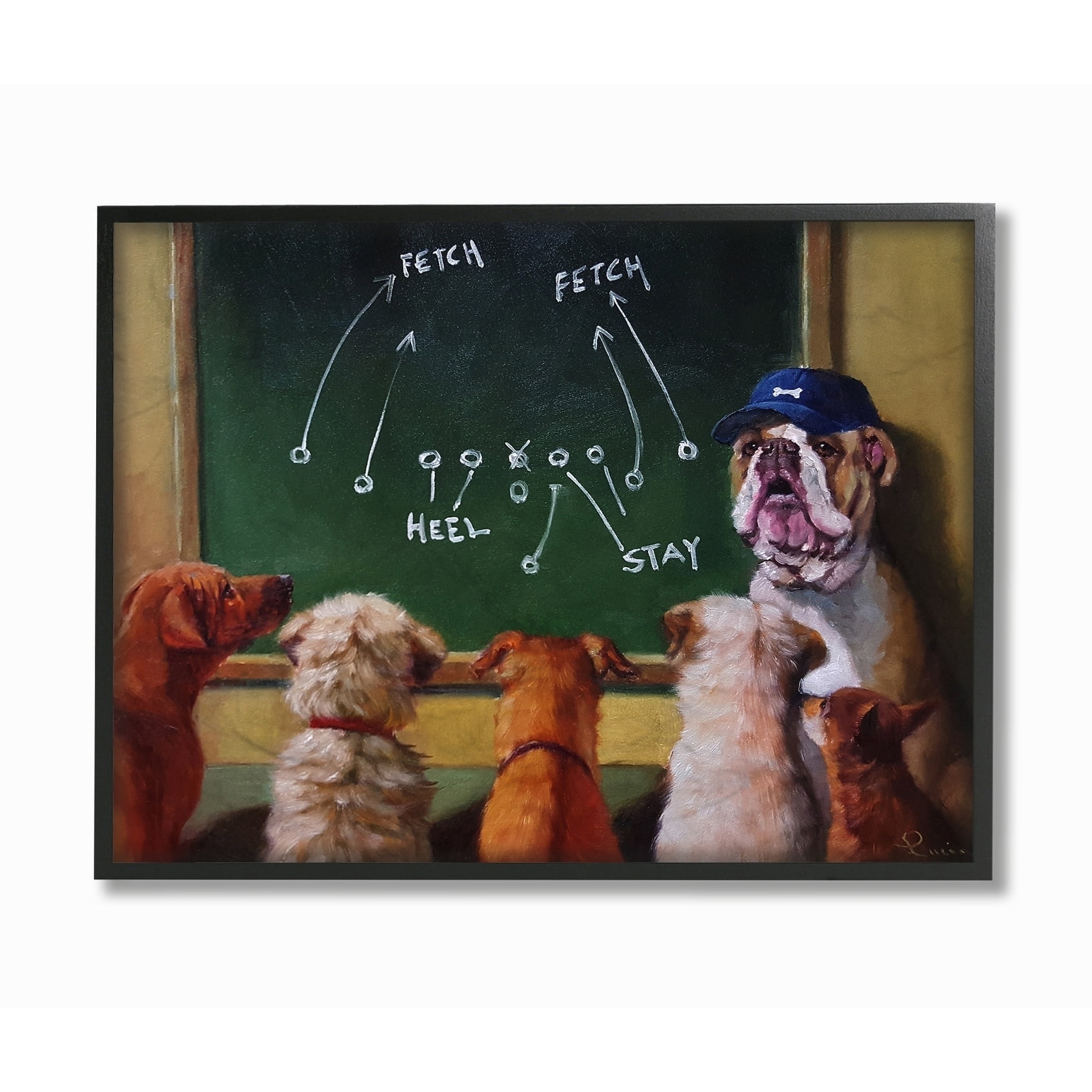 The Stupell Home Decor Collection Dog Football Team New Tricks Practice Painting Framed Giclee Texturized Art, 16 x 20