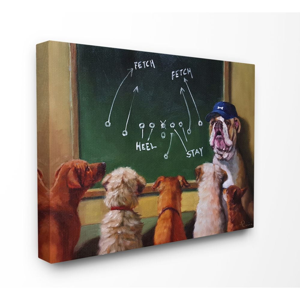 The Stupell Home Decor Collection Dog Football Team New Tricks Practice Painting Stretched Canvas Wall Art, 24 x 30