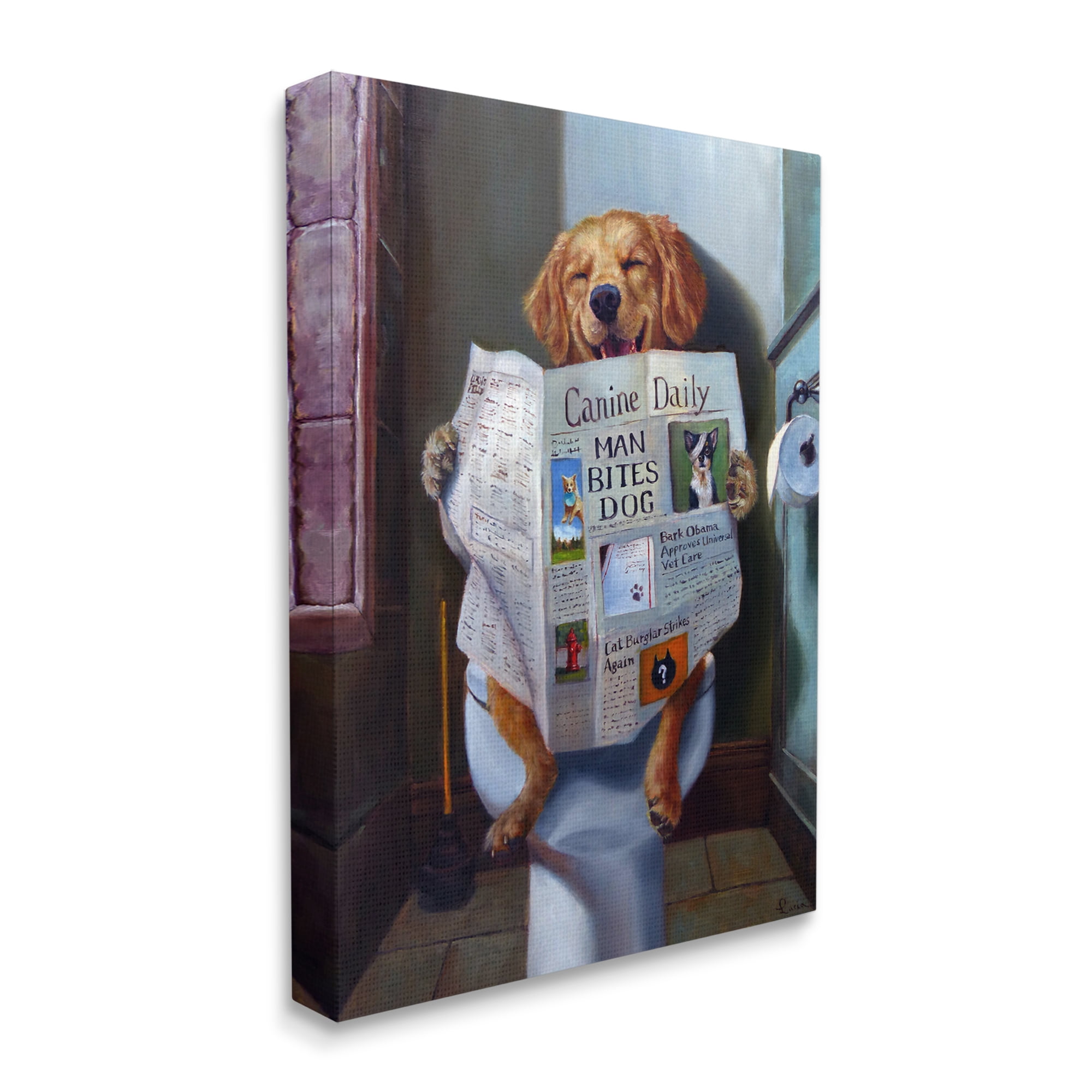 Humorous Dog Reading Newspaper Canvas Wall Art, 24 x 30