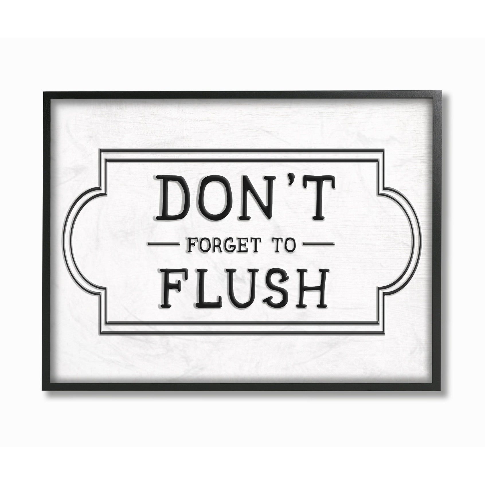 The Stupell Home Decor Collection Don't Forget To Flush Black and White Faux Aluminum Sign Look Typography Framed Giclee Texturized Art, 16 x 20
