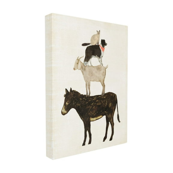 The Stupell Home Decor Collection Donkey Goat Dog and Cat Barnyard Friends Stacked Farm Animals Stretched Canvas Wall Art, 16 x 1.5 x 20