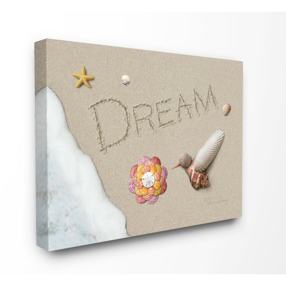 The Stupell Home Decor Collection Dream Written In Sand With Starfish Sand Dollar and Seashell Hummingbird Canvas Wall Art