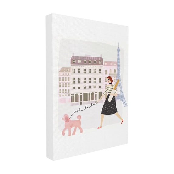 The Stupell Home Decor Collection Eiffel Tower Scene Paris Girl with a Baguette Walking Her Dog Oversized Wall Plaque Art, 12.5 x 0.5 x 18.5