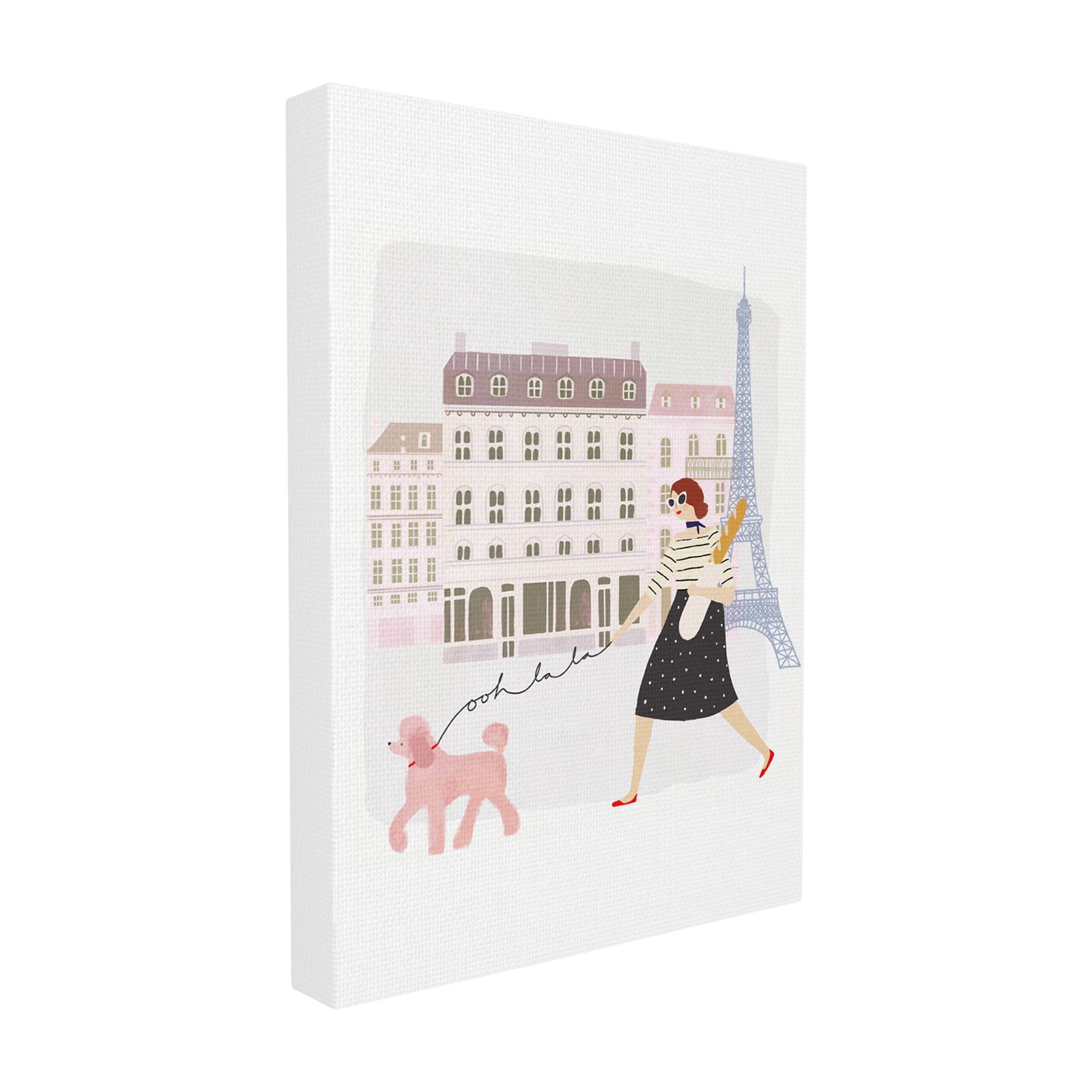 The Stupell Home Decor Collection Eiffel Tower Scene Paris Girl with a Baguette Walking Her Dog Stretched Canvas Wall Art, 16 x 1.5 x 20