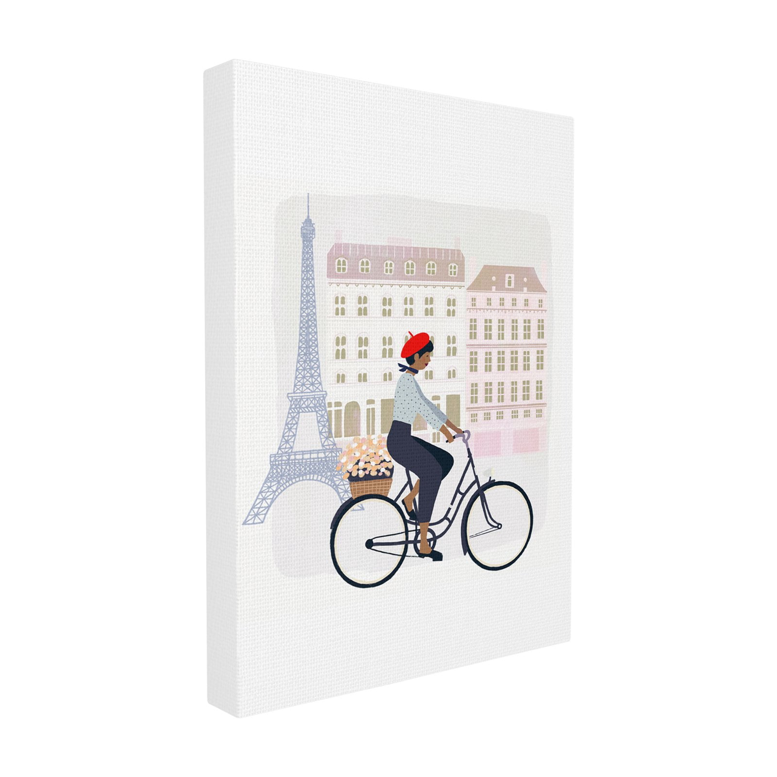 The Stupell Home Decor Collection Eiffel Tower Scene Paris Man in a Beret Riding His Bike Stretched Canvas Wall Art, 16 x 1.5 x 20