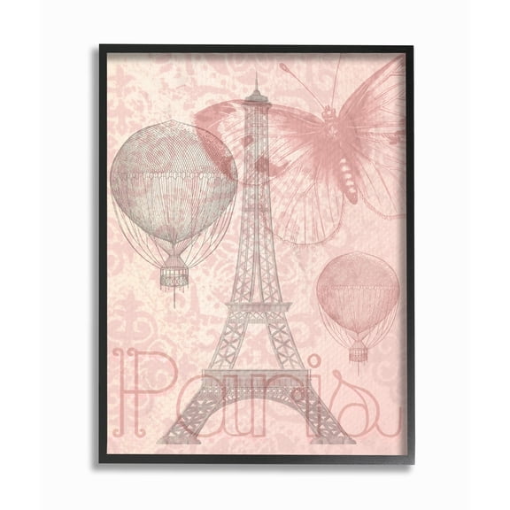 The Stupell Home Decor Collection Eiffel Tower with Hot Air Balloon Framed Giclee Wall Art