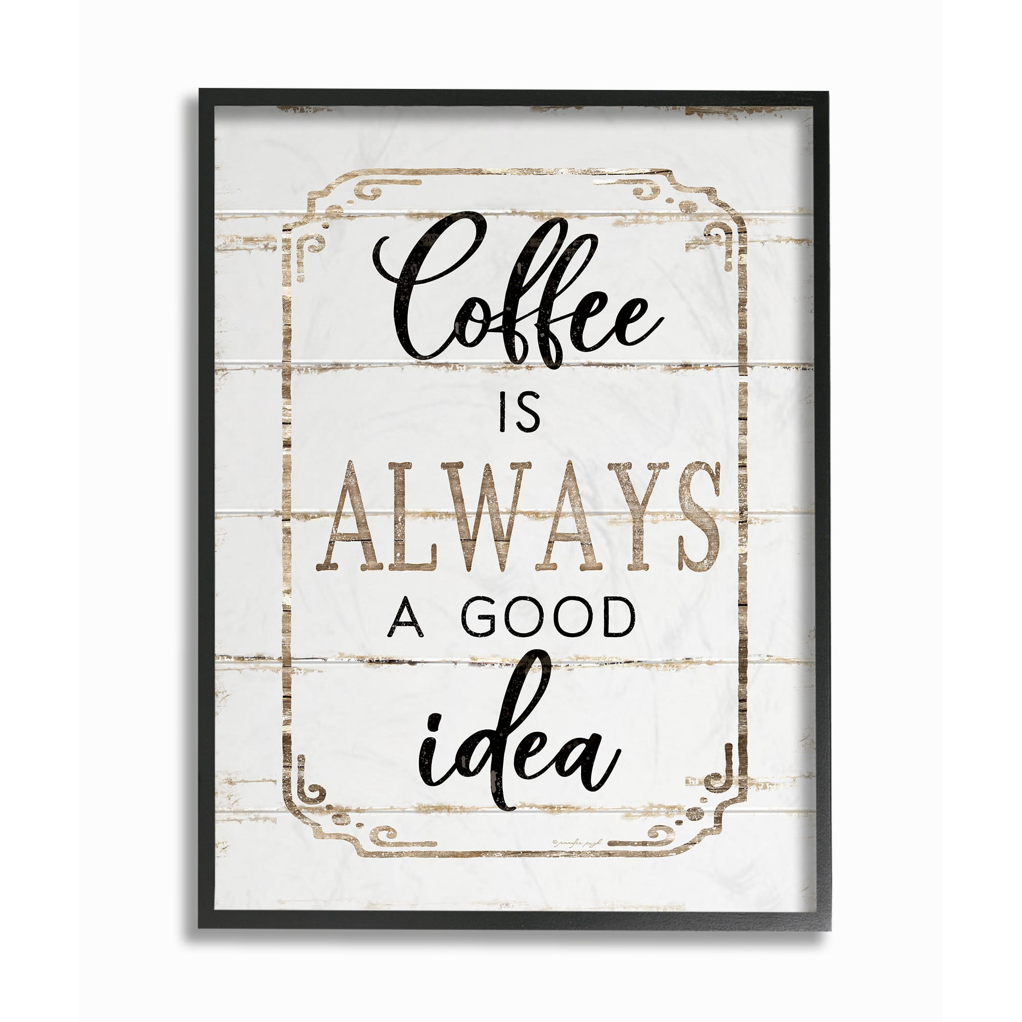 The Stupell Home Decor Collection Elegant Coffee A Good Idea Planked Look Framed Giclee Texturized Art, 11 x 1.5 x 14