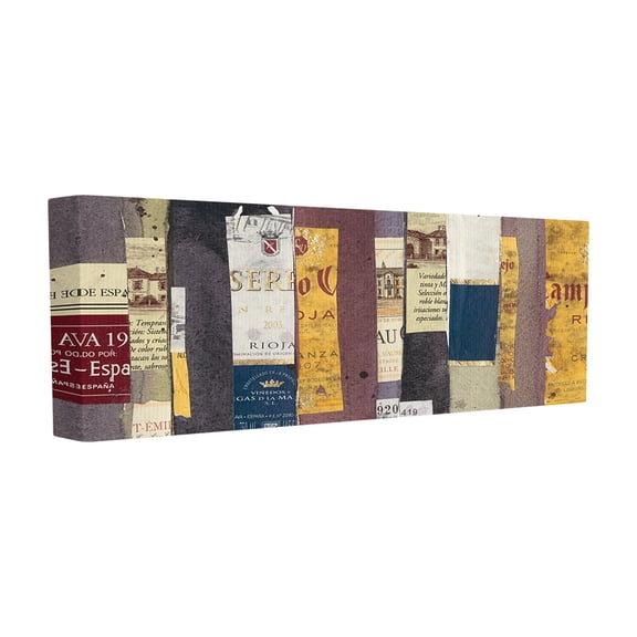 The Stupell Home Decor Collection Elegant and Textural Wine Bottle Labels Collage Wall Plaque Art, 7 x 0.5 x 17