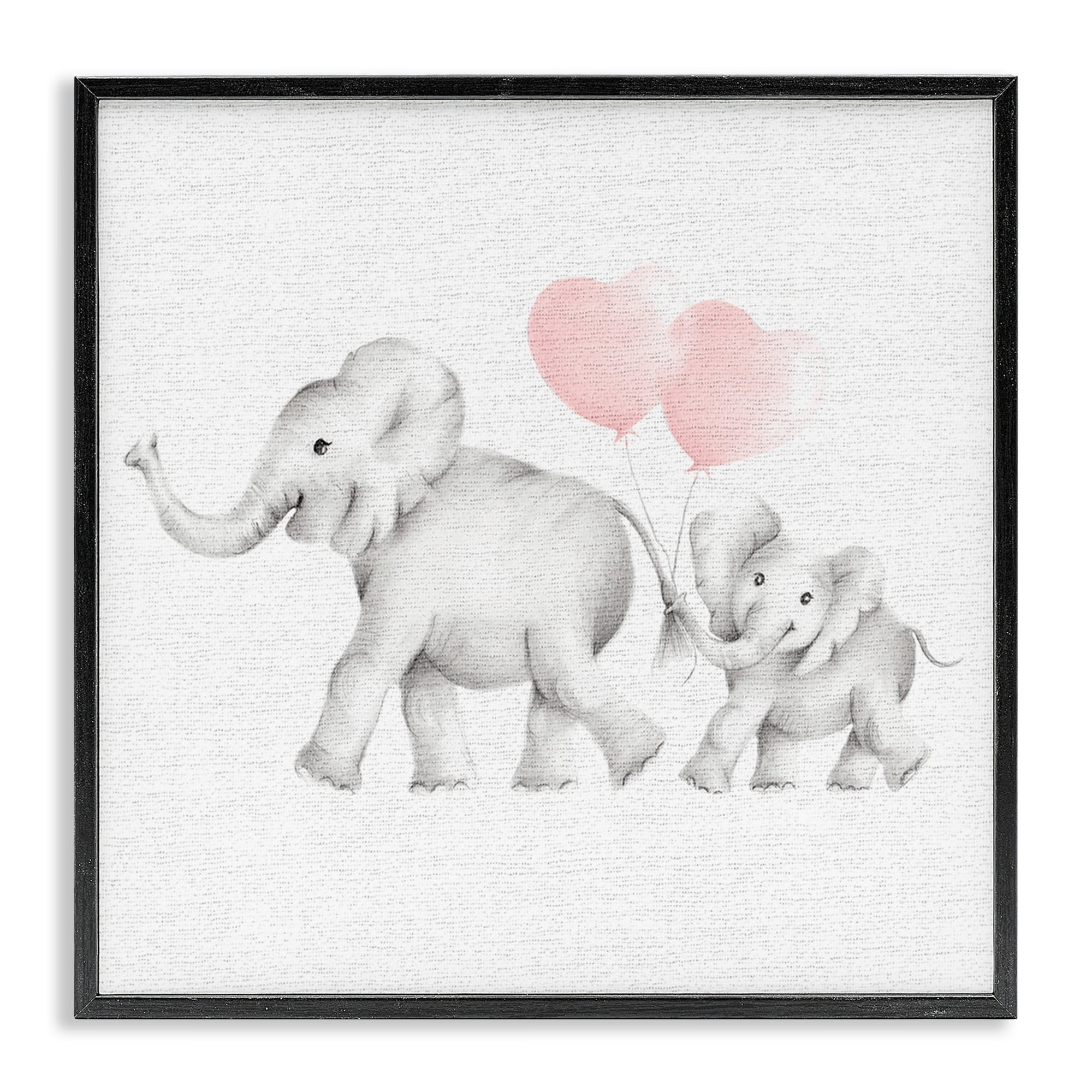 The Stupell Home Decor Collection Elephant Family Heart Balloon Linen Look Wall Art