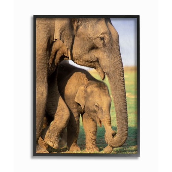 The Stupell Home Decor Collection Elephant Family Mother with Child Framed Giclee Texturized Art