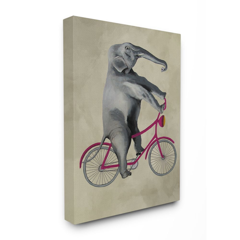 The Stupell Home Decor Collection Elephant On A Bicycle Canvas Wall Art