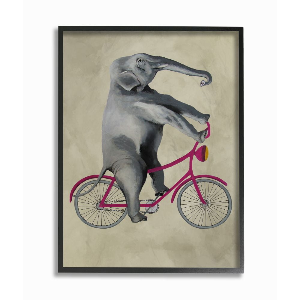 The Stupell Home Decor Collection Elephant On A Bicycle Framed Giclee Texturized Art