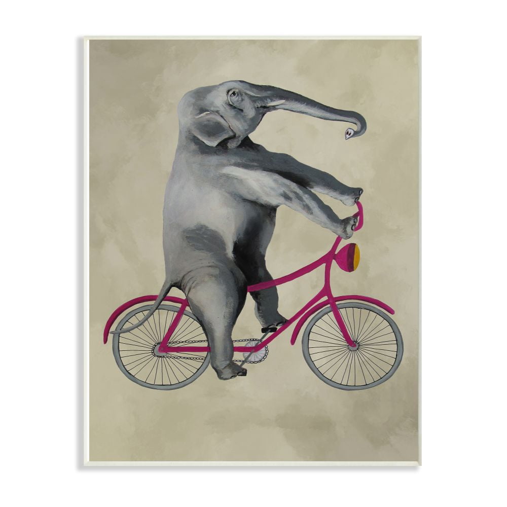 The Stupell Home Decor Collection Elephant On A Bicycle Wall Plaque Art