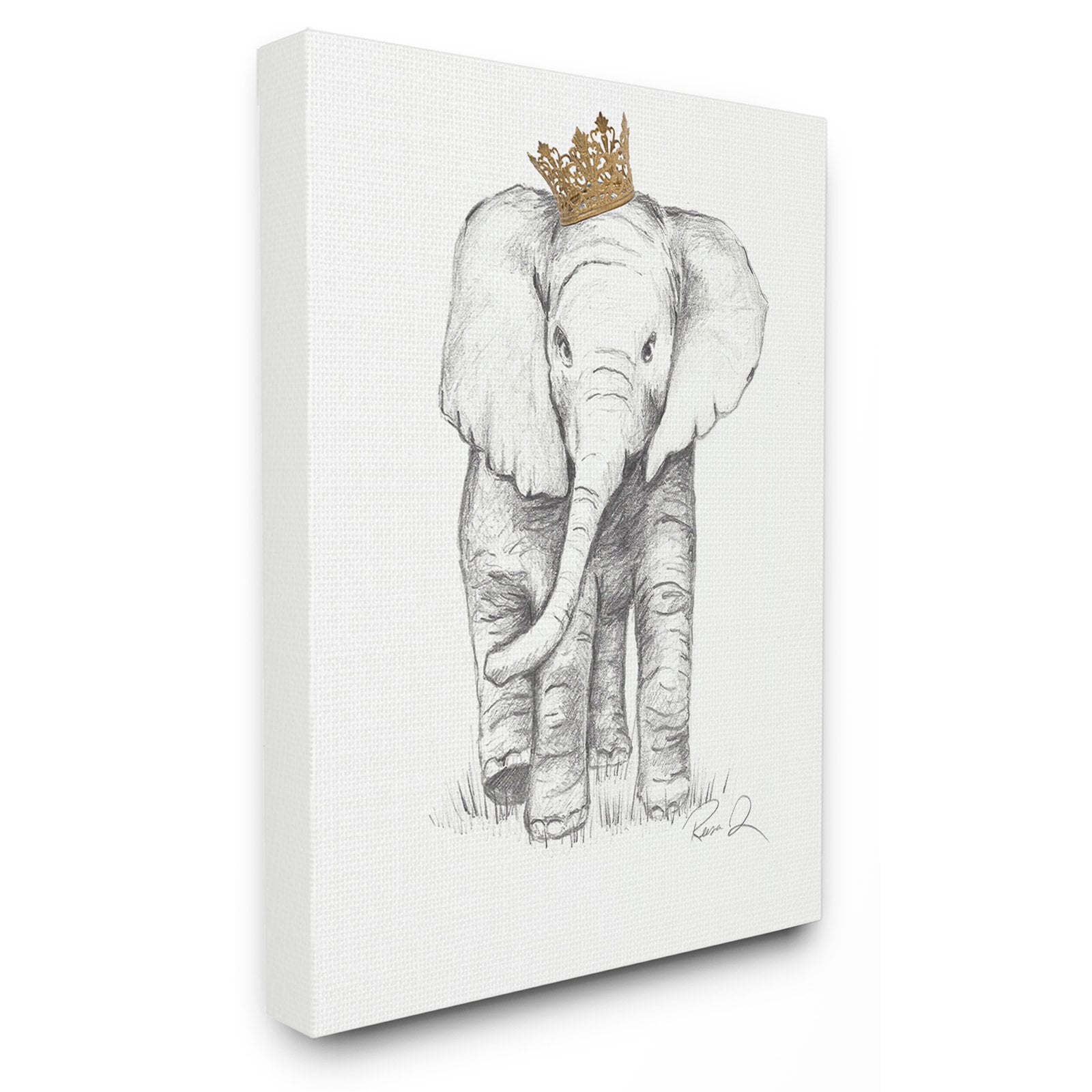 The Stupell Home Decor Collection Elephant Royalty Graphite Drawing Wall Art
