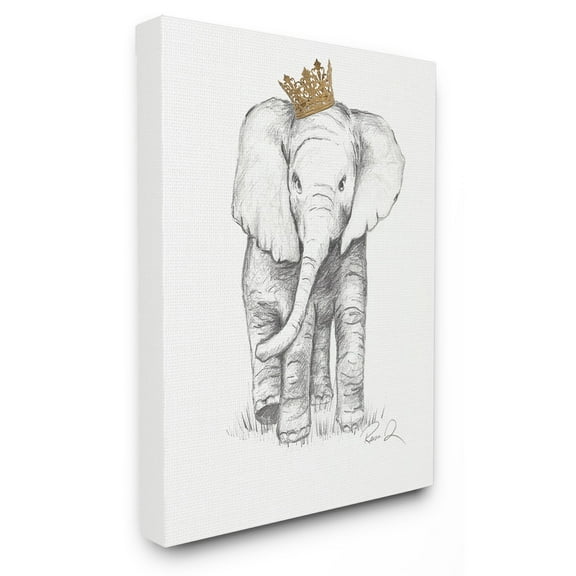 The Stupell Home Decor Collection Elephant Royalty Graphite Drawing Wall Art