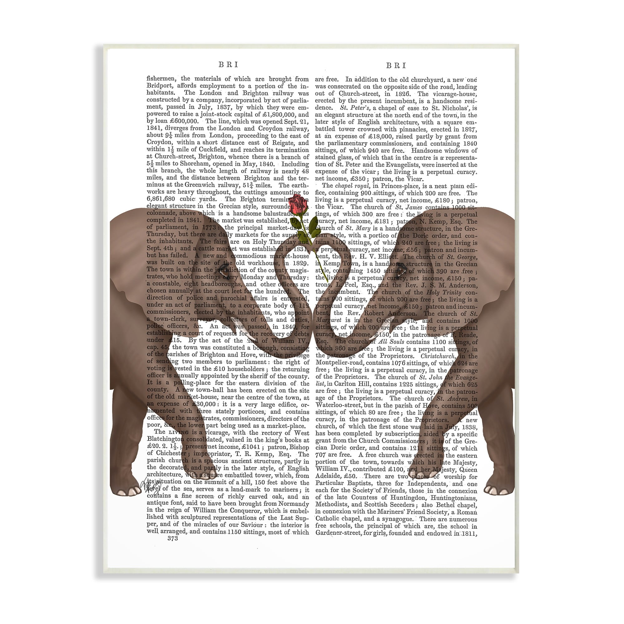 The Stupell Home Decor Collection Elephants Heart Rose Book Page Illustration Oversized Wall Plaque Art, 12.5 x 0.5 x 18.5