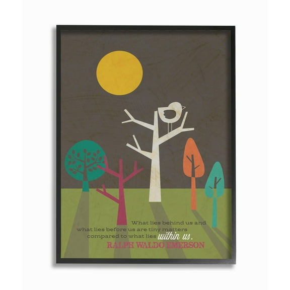 The Stupell Home Decor Collection Emerson What Lies Within Us Quote Typography Mod Bird And Trees Framed Giclee Texturized Art, 16 x 20