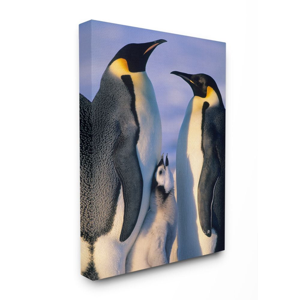 The Stupell Home Decor Collection Emperor Penguin Family Adults with Chick Canvas Wall Art