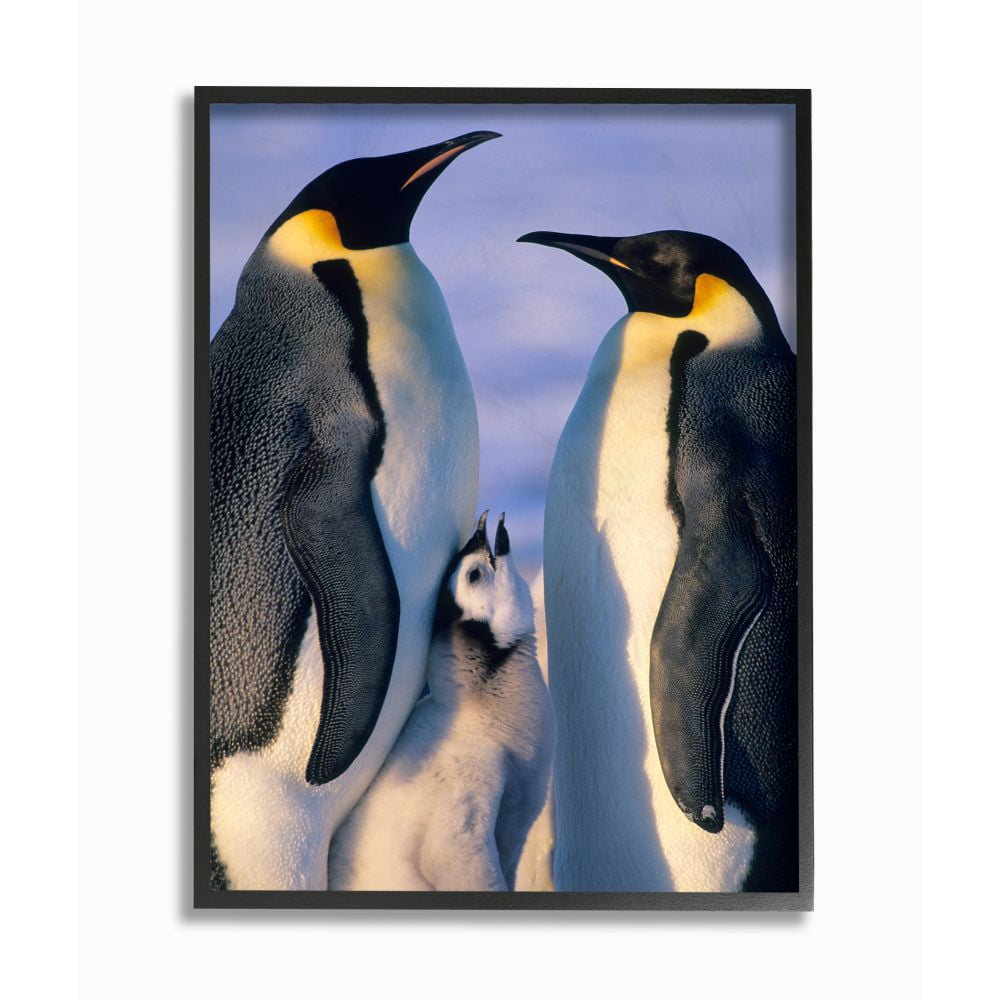 The Stupell Home Decor Collection Emperor Penguin Family Adults with Chick Framed Giclee Texturized Art