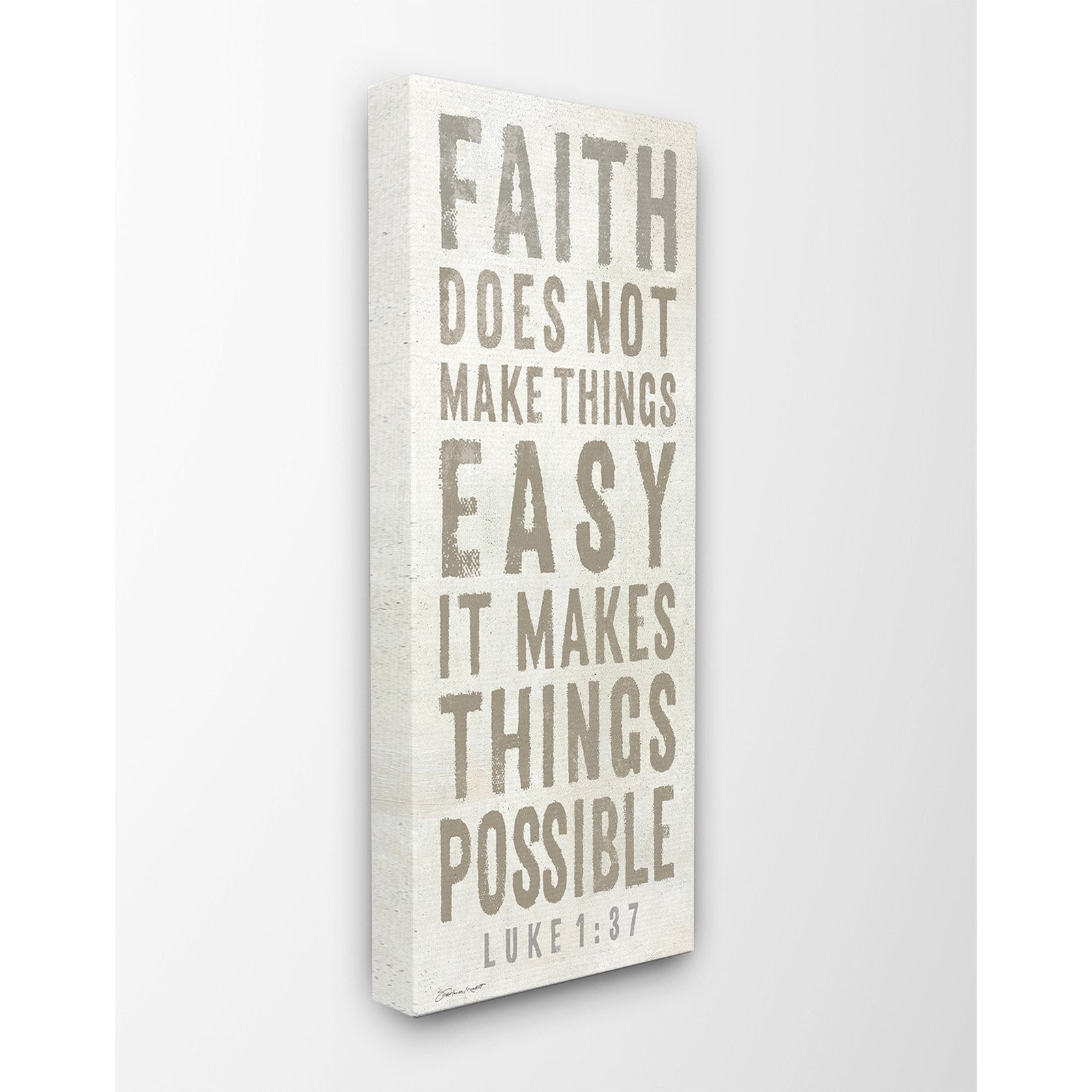 The Stupell Home Decor Collection Grey and White Faith Makes Things Possible Stretched Canvas Wall Art, 10 x 1.5 x 24