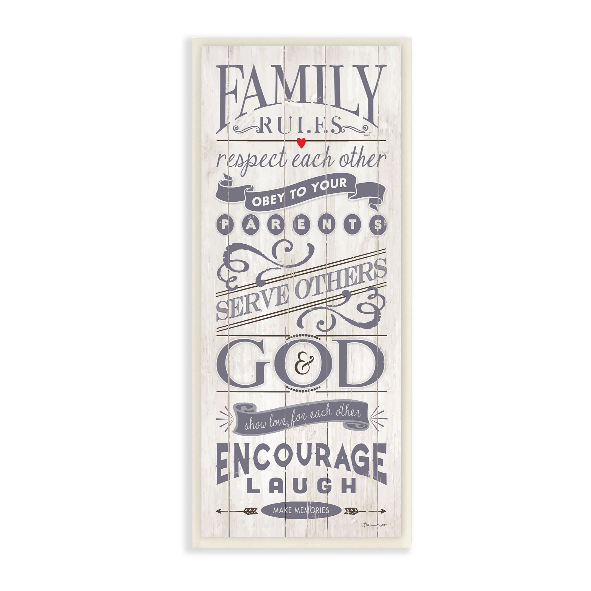 The Stupell Home Decor Collection Family Rules Respect Laugh Love Planked Look Wall Plaque Art, 7 x 0.5 x 17
