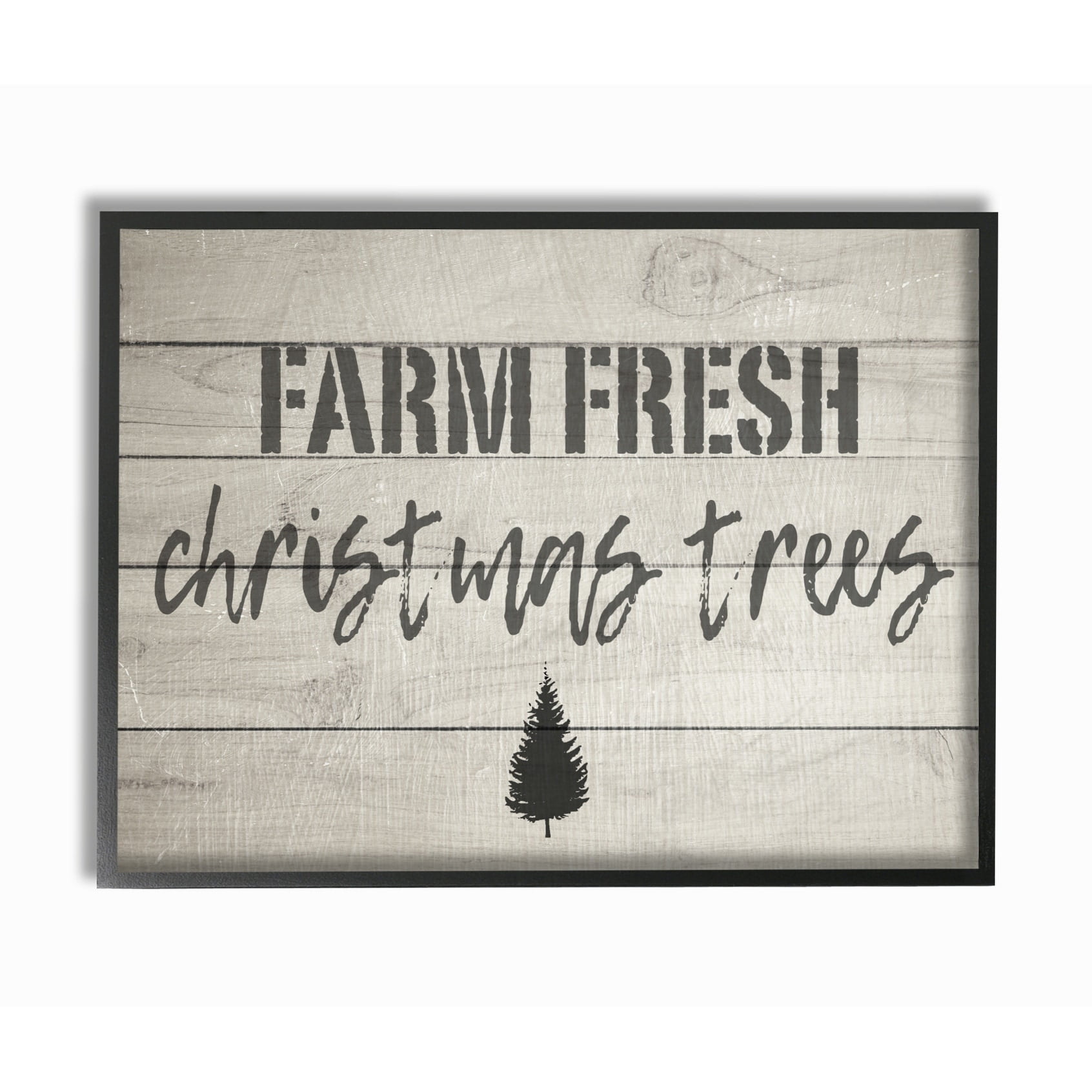 Stupell  Farm Fresh Christmas Trees Vintage Sign Framed Giclee Texturized Art 16 x 20