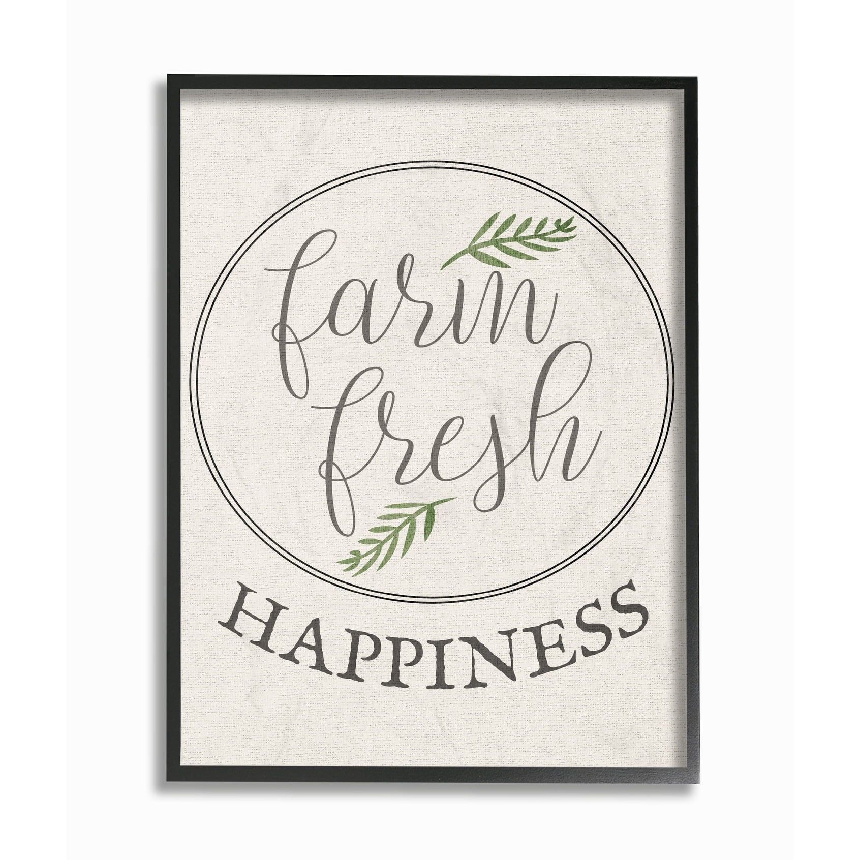 The Stupell Home Decor Collection Farm Fresh Happiness Cursive Typography Framed Giclee Texturized Art, 11 x 1.5 x 14
