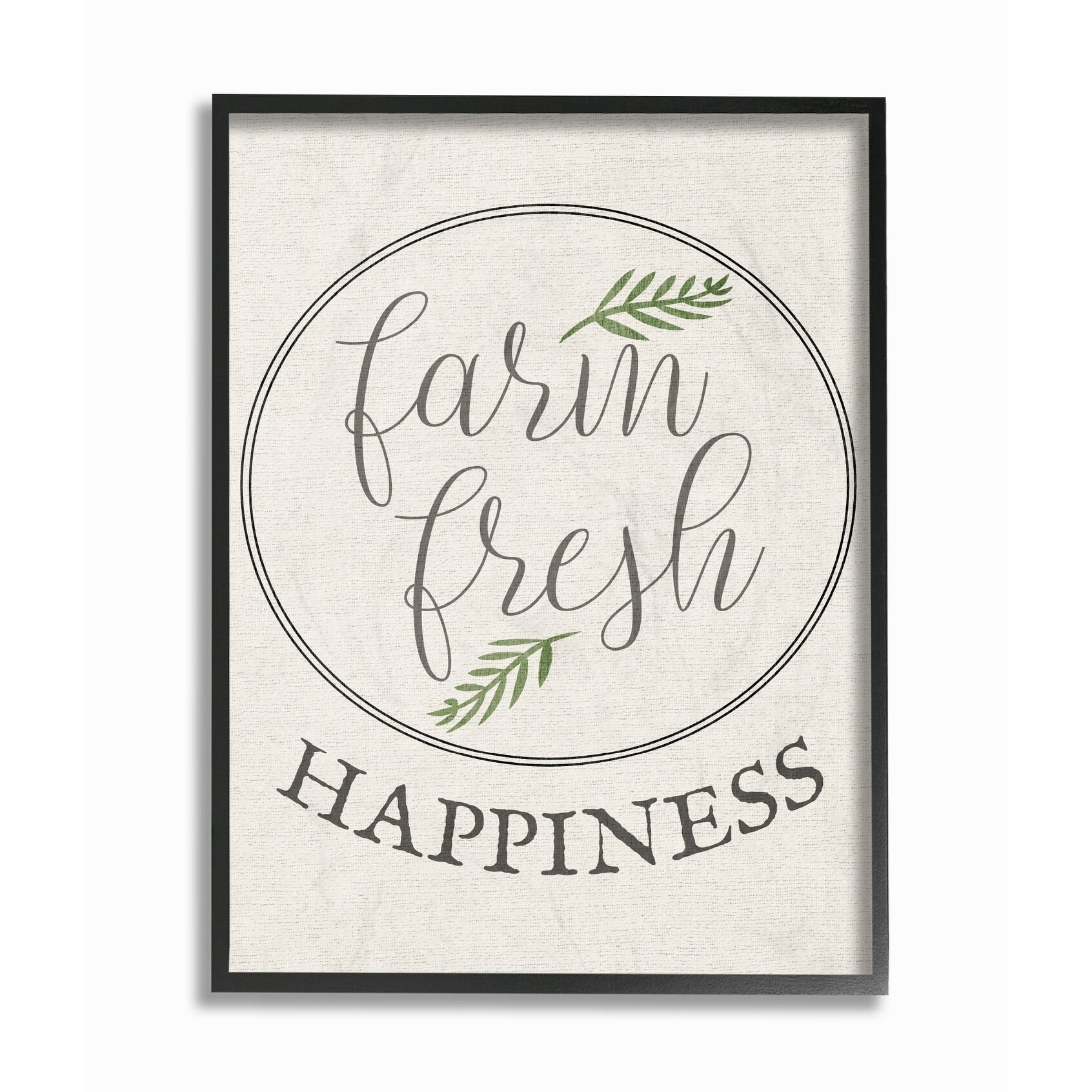 The Stupell Home Decor Collection Farm Fresh Happiness Cursive Typography Oversized Framed Giclee Texturized Art, 16 x 1.5 x 20