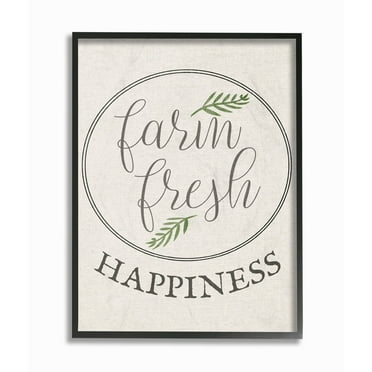 The Stupell Home Decor Collection Farm Fresh Happiness Cursive Typography Oversized Framed Giclee Texturized Art, 16 x 1.5 x 20