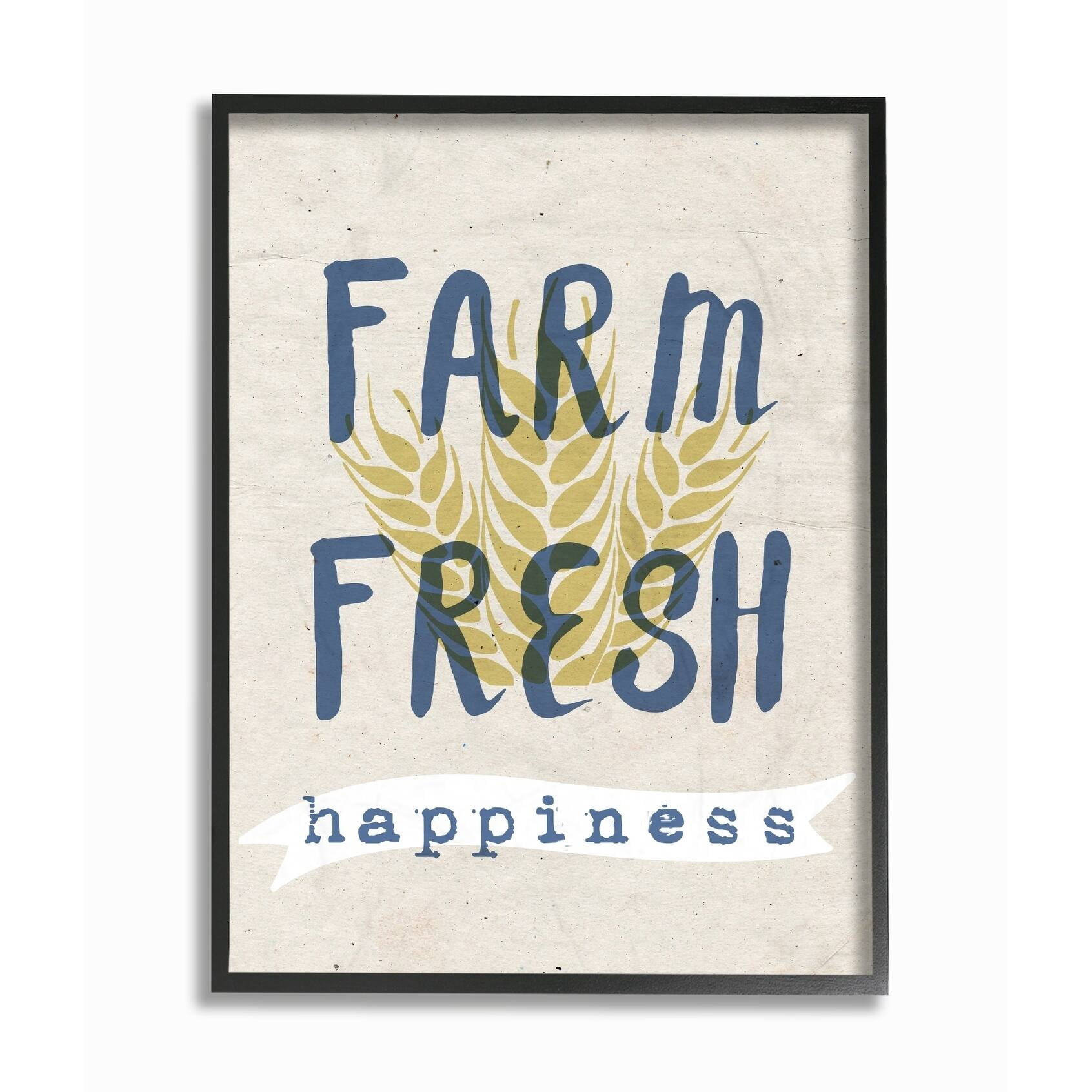 The Stupell Home Decor Collection Farm Fresh Happiness Wheat Typography Framed Giclee Texturized Art, 11 x 1.5 x 14