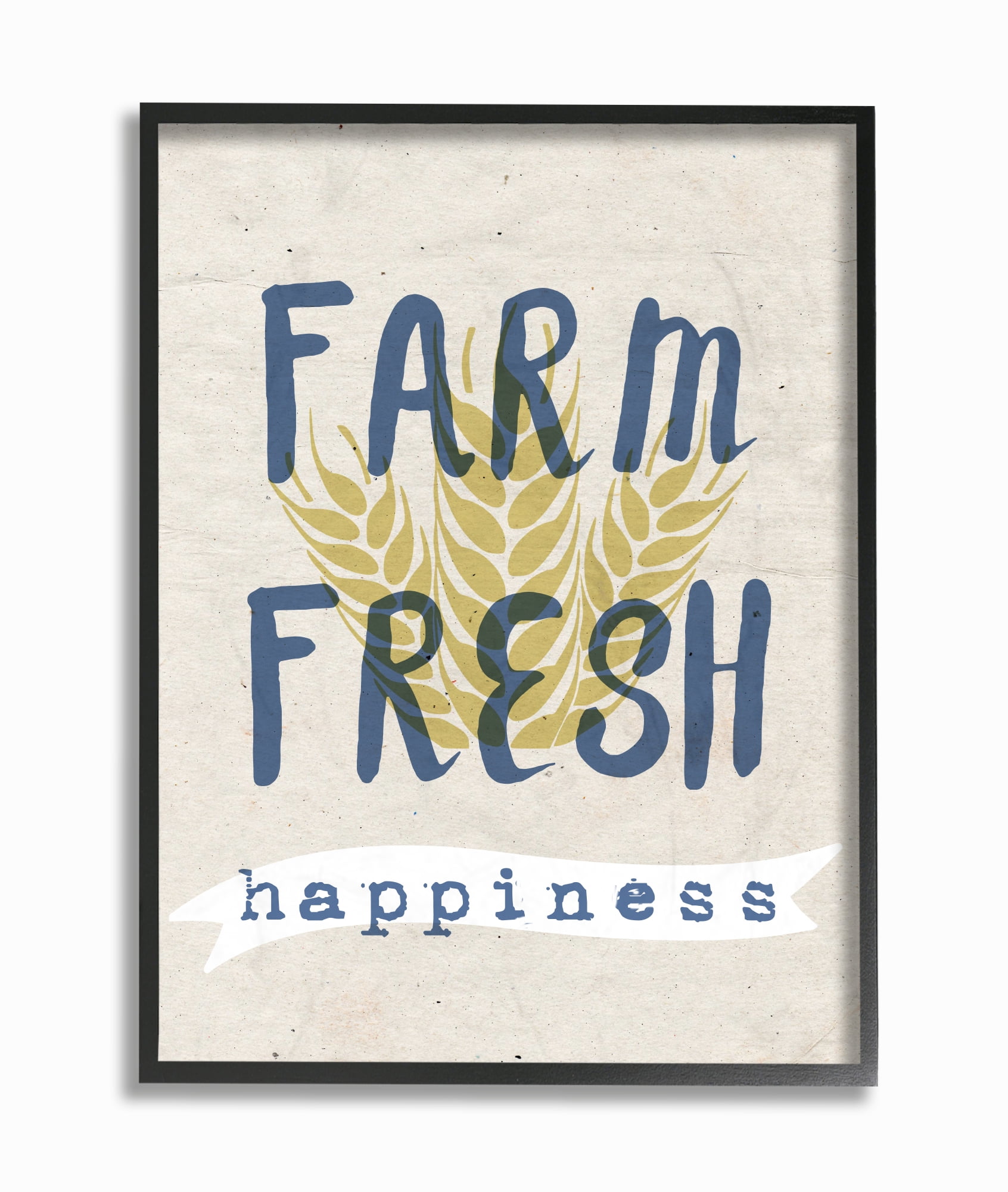 The Stupell Home Decor Collection Farm Fresh Happiness Wheat Typography Oversized Framed Giclee Texturized Art, 16 x 1.5 x 20