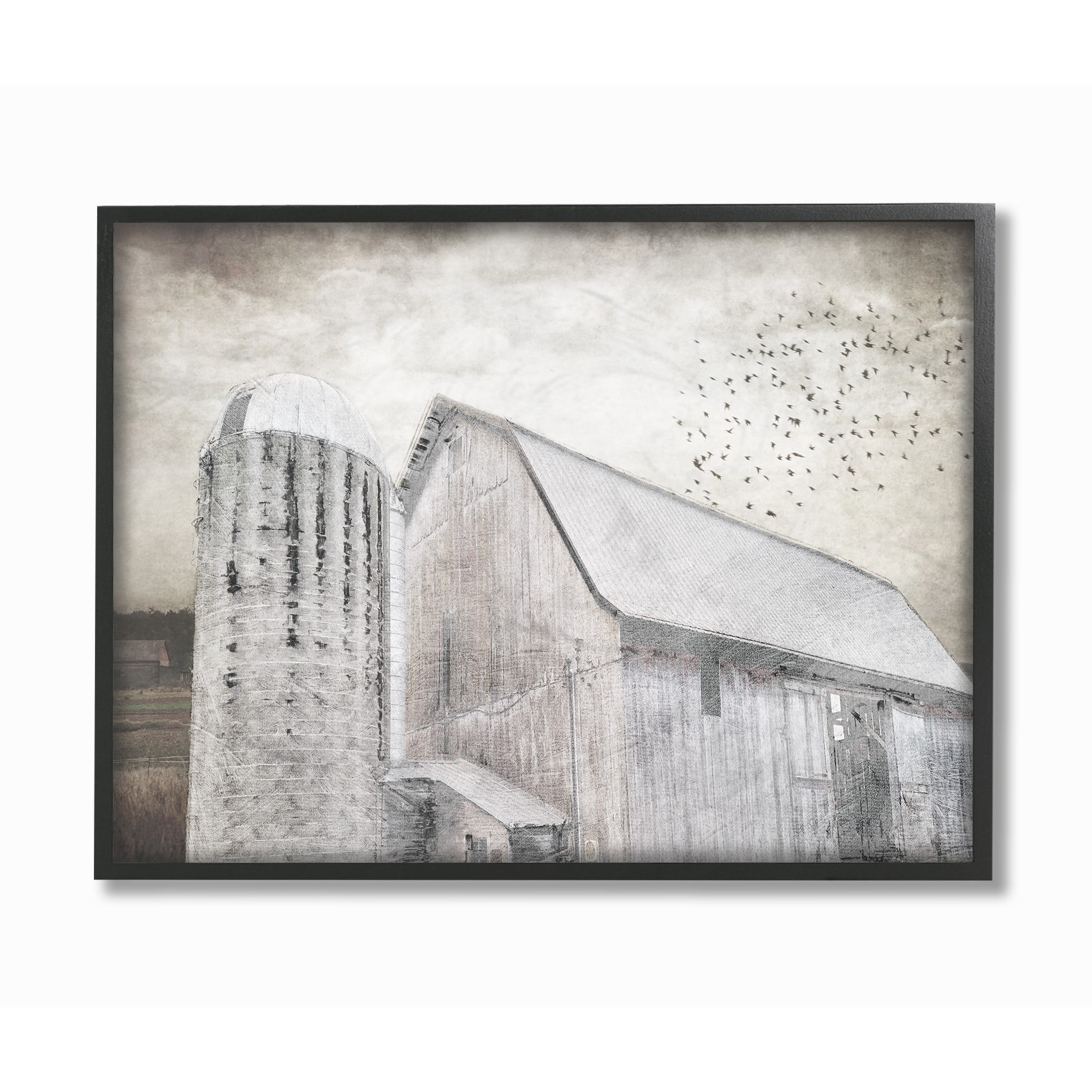 Farmhouse Black and White Canvas Print with Ebony Wood Frame, 16 x 20