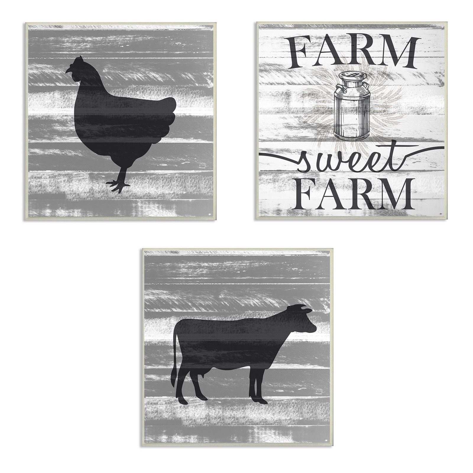 The Stupell Home Decor Collection Farm Sweet Farm Chicken And Cow Art Set