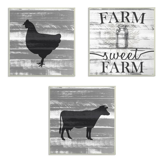 The Stupell Home Decor Collection Farm Sweet Farm Chicken And Cow Art Set