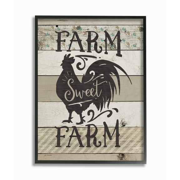 The Stupell Home Decor Collection Farm Sweet Farm Rustic Rooster Framed Giclee Texturized Art
