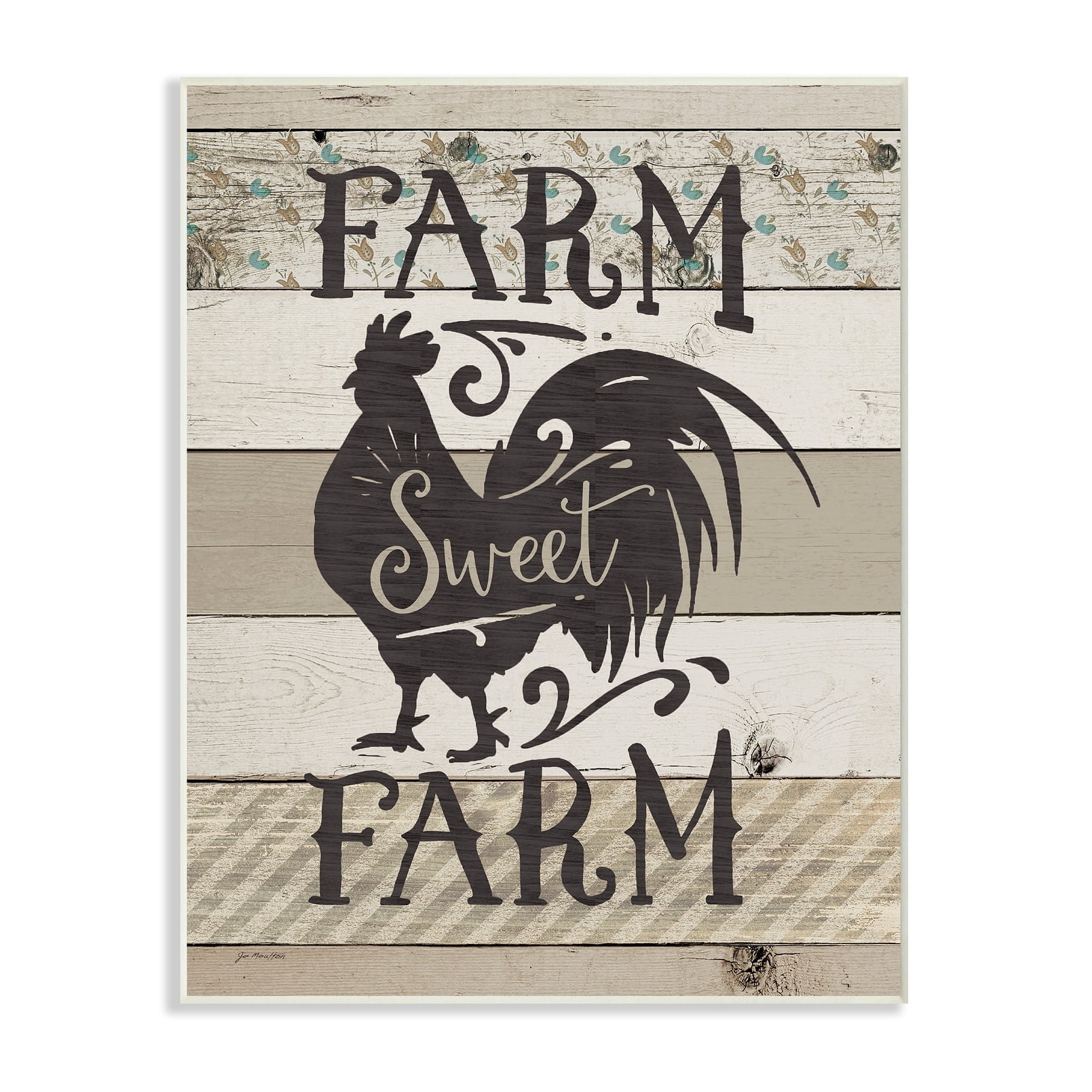 Farm Sweet Farm Rustic Rooster Wall Art in Beige and Brown MDF Wood