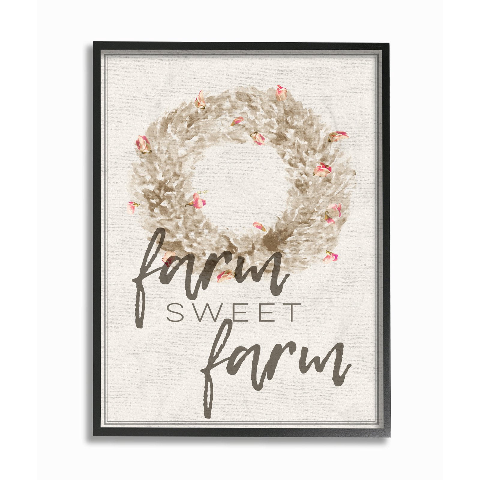 The Stupell Home Decor Collection Farm Sweet Farm Wreath Typography Oversized Framed Giclee Texturized Art, 16 x 1.5 x 20
