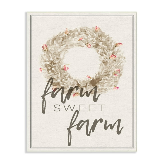 The Stupell Home Decor Collection Farm Sweet Farm Wreath Typography Wall Art