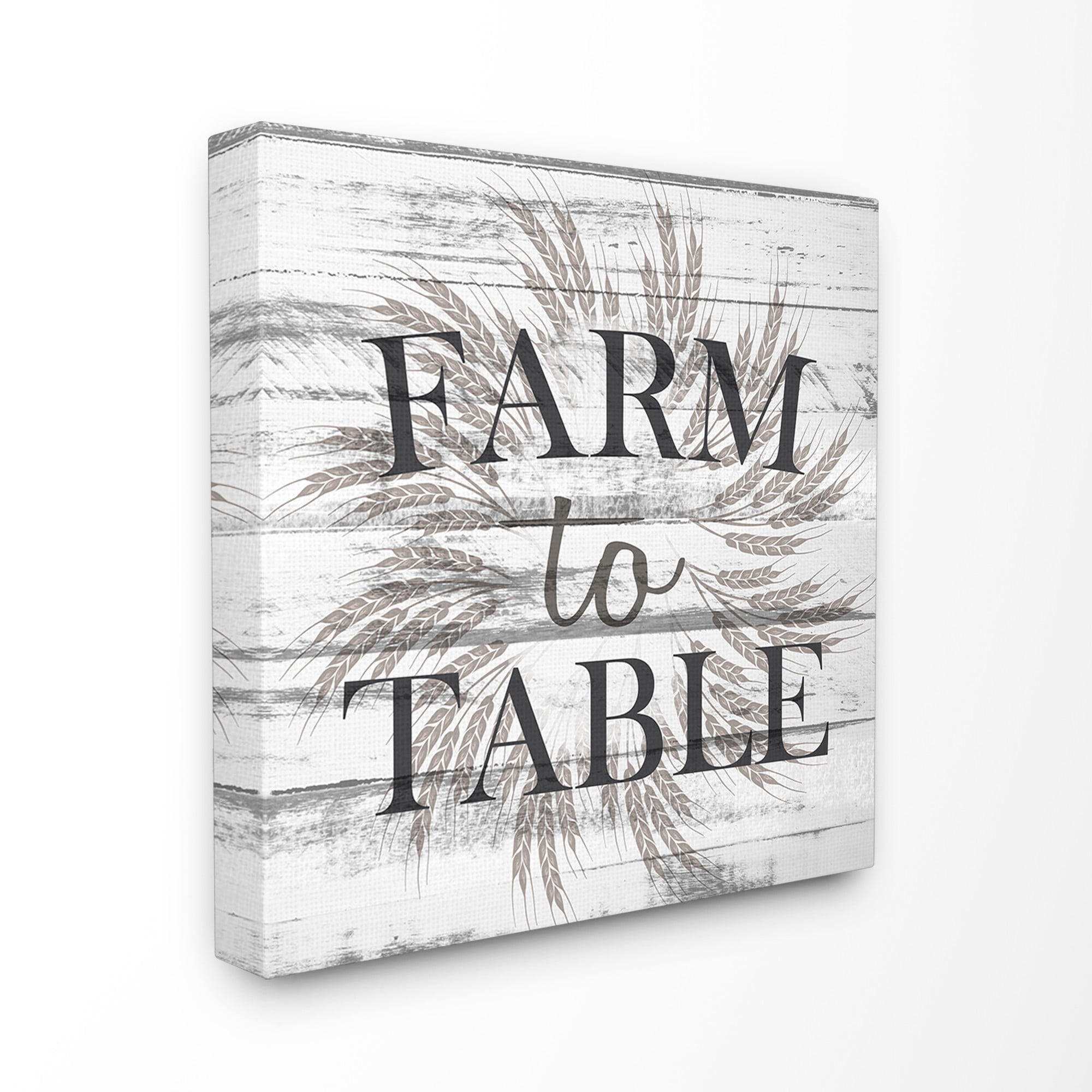 The Stupell Home Decor Collection Farm to Table Grey and White Planked Look Stretched Canvas Wall Art, 17 x 1.5 x 17