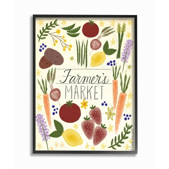 The Stupell Home Decor Collection Farmer's Market Vegetable Illustration Framed Giclee Texturized Art, 11 x 1.5 x 14
