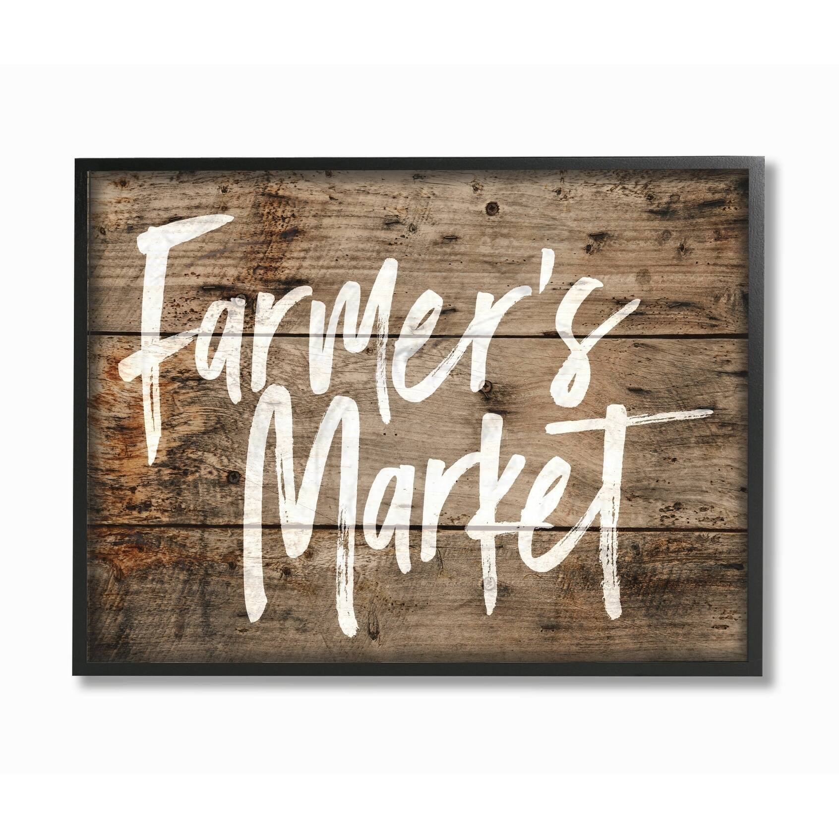The Stupell Home Decor Collection Farmers Market Distressed Plank Wood Look Framed Giclee Wall Art