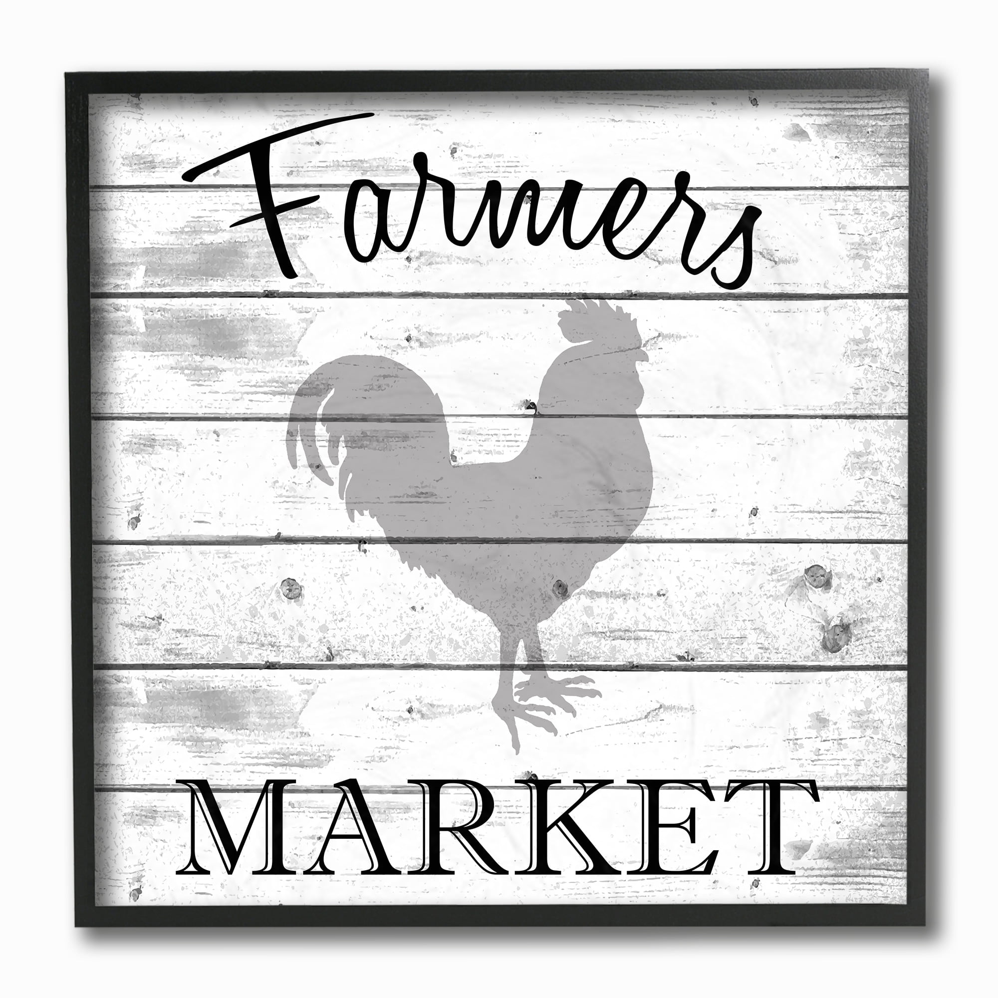 The Stupell Home Decor Collection Farmers Market Rooster Grey and White Planked Look Framed Giclee Texturized Art, 12 x 1.5 x 12